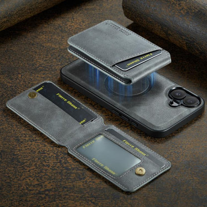For iPhone 17 Fierre Shann Cowhide Vertical Flip Magnetic Card Holder Phone Case(Grey) - iPhone 17 Cases by FIERRE SHANN | Online Shopping UK | buy2fix