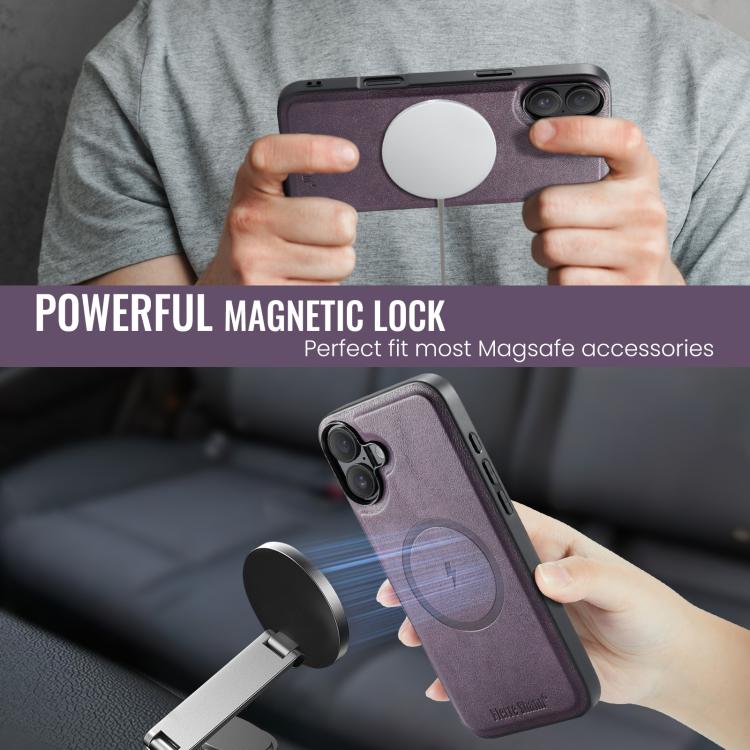 For iPhone 17 Fierre Shann Cowhide Vertical Flip Magnetic Card Holder Phone Case(Purple) - iPhone 17 Cases by FIERRE SHANN | Online Shopping UK | buy2fix