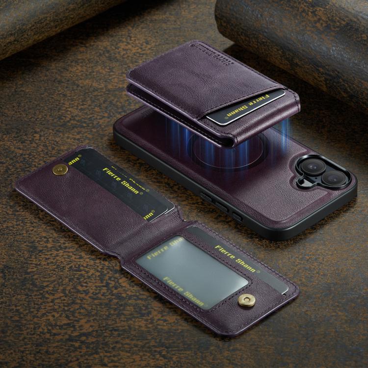For iPhone 17 Fierre Shann Cowhide Vertical Flip Magnetic Card Holder Phone Case(Purple) - iPhone 17 Cases by FIERRE SHANN | Online Shopping UK | buy2fix