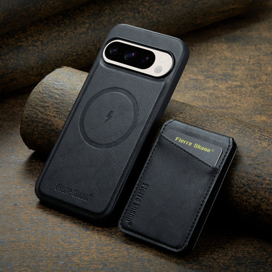 For Google Pixel 9 Pro Fierre Shann Cowhide Vertical Flip Magnetic Card Holder Phone Case(Black) - Google Cases by FIERRE SHANN | Online Shopping UK | buy2fix