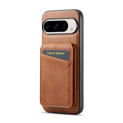 For Google Pixel 9 Fierre Shann Cowhide Vertical Flip Magnetic Card Holder Phone Case(Brown) by FIERRE SHANN