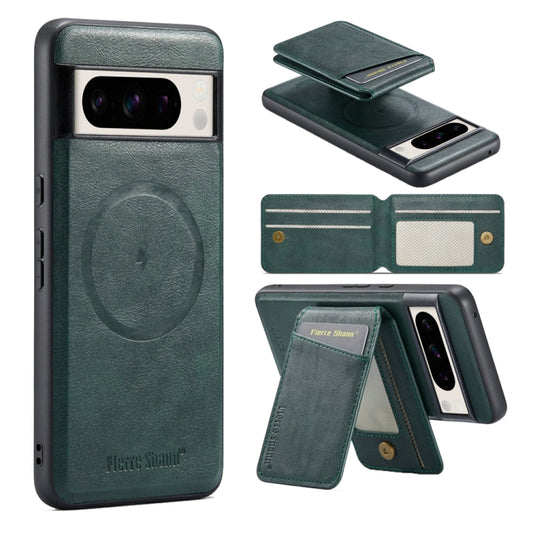 For Google Pixel 7 Pro Fierre Shann Cowhide Vertical Flip Magnetic Card Holder Phone Case(Green) - Google Cases by FIERRE SHANN | Online Shopping UK | buy2fix