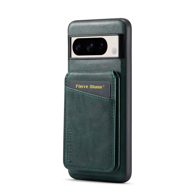 For Google Pixel 7 Pro Fierre Shann Cowhide Vertical Flip Magnetic Card Holder Phone Case(Green) - Google Cases by FIERRE SHANN | Online Shopping UK | buy2fix