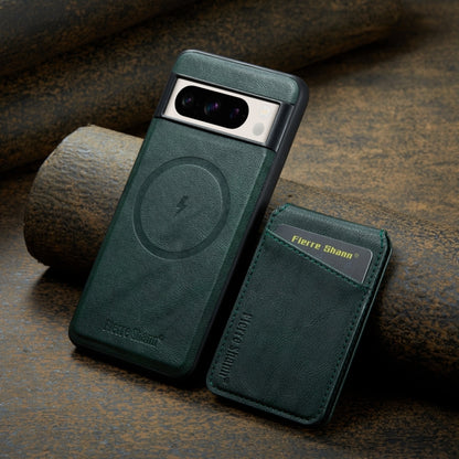 For Google Pixel 7 Fierre Shann Cowhide Vertical Flip Magnetic Card Holder Phone Case(Green) - Google Cases by FIERRE SHANN | Online Shopping UK | buy2fix