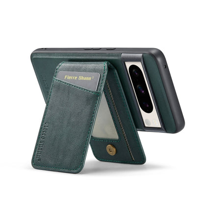 For Google Pixel 7 Fierre Shann Cowhide Vertical Flip Magnetic Card Holder Phone Case(Green) - Google Cases by FIERRE SHANN | Online Shopping UK | buy2fix