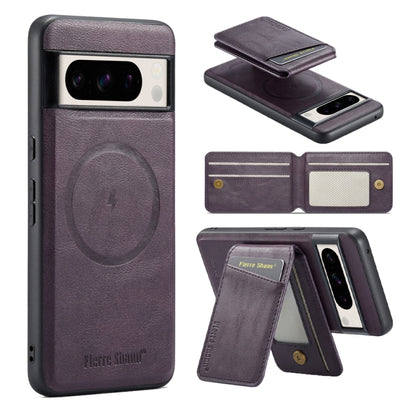 For Google Pixel 7a Fierre Shann Cowhide Vertical Flip Magnetic Card Holder Phone Case(Purple) - Google Cases by FIERRE SHANN | Online Shopping UK | buy2fix