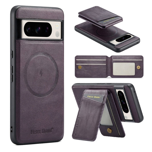 For Google Pixel 7a Fierre Shann Cowhide Vertical Flip Magnetic Card Holder Phone Case(Purple) - Google Cases by FIERRE SHANN | Online Shopping UK | buy2fix