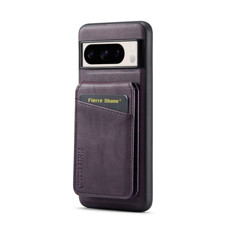 For Google Pixel 7a Fierre Shann Cowhide Vertical Flip Magnetic Card Holder Phone Case(Purple) - Google Cases by FIERRE SHANN | Online Shopping UK | buy2fix