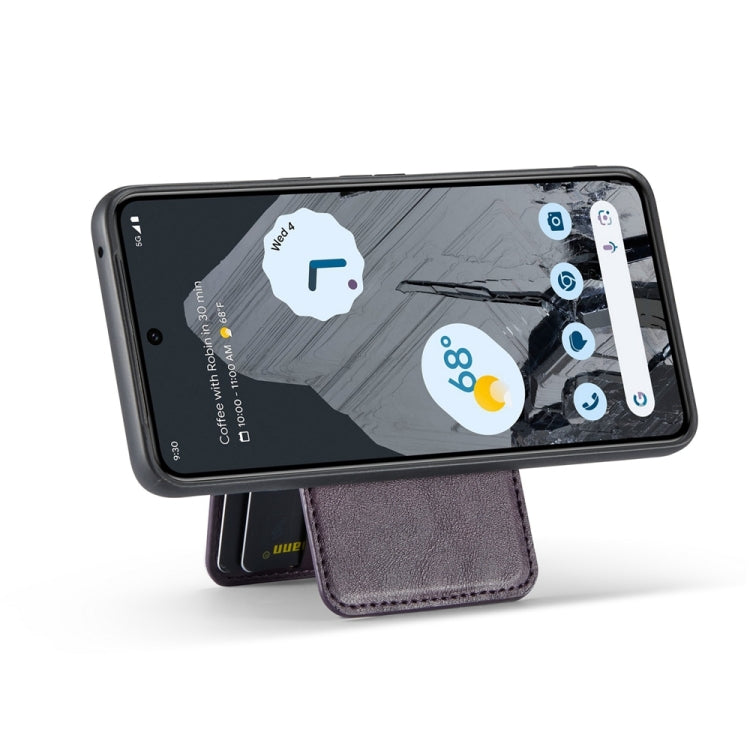 For Google Pixel 7a Fierre Shann Cowhide Vertical Flip Magnetic Card Holder Phone Case(Purple) - Google Cases by FIERRE SHANN | Online Shopping UK | buy2fix