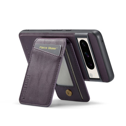 For Google Pixel 7a Fierre Shann Cowhide Vertical Flip Magnetic Card Holder Phone Case(Purple) - Google Cases by FIERRE SHANN | Online Shopping UK | buy2fix