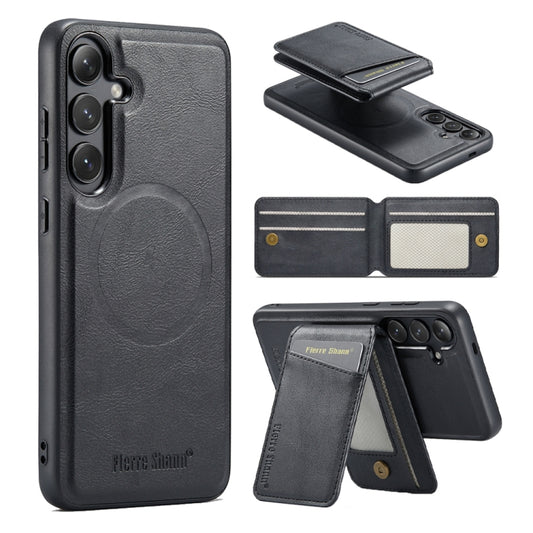 For Samsung Galaxy S24+ 5G Fierre Shann Cowhide Vertical Flip Magnetic Card Holder Phone Case(Black) - Galaxy S24+ 5G Cases by FIERRE SHANN | Online Shopping UK | buy2fix