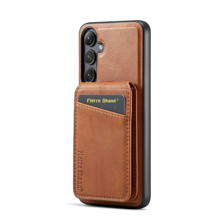 For Samsung Galaxy S24+ 5G Fierre Shann Cowhide Vertical Flip Magnetic Card Holder Phone Case(Brown) - Galaxy S24+ 5G Cases by FIERRE SHANN | Online Shopping UK | buy2fix