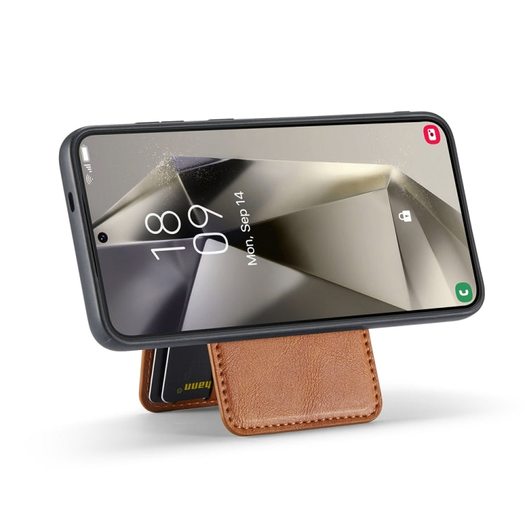 For Samsung Galaxy S24+ 5G Fierre Shann Cowhide Vertical Flip Magnetic Card Holder Phone Case(Brown) - Galaxy S24+ 5G Cases by FIERRE SHANN | Online Shopping UK | buy2fix