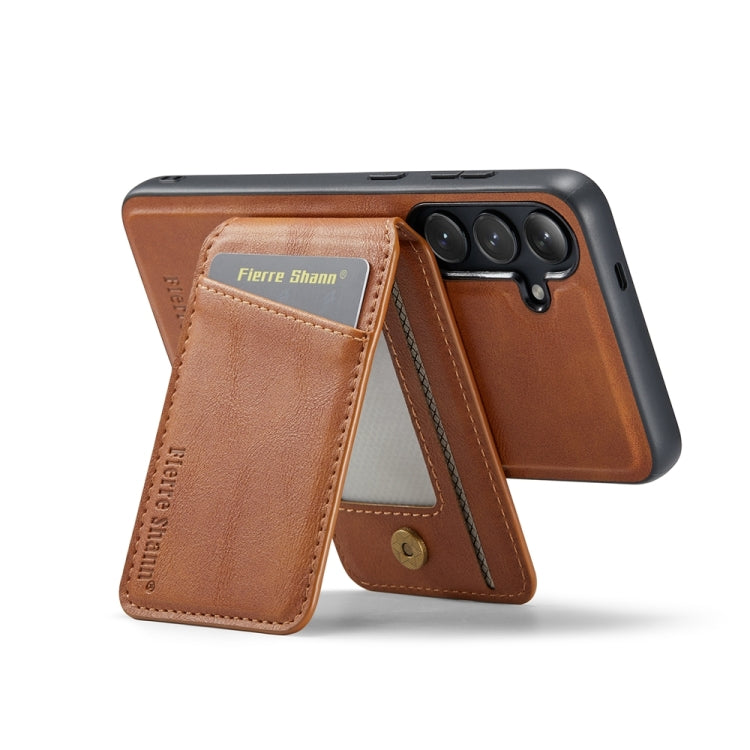 For Samsung Galaxy S24+ 5G Fierre Shann Cowhide Vertical Flip Magnetic Card Holder Phone Case(Brown) - Galaxy S24+ 5G Cases by FIERRE SHANN | Online Shopping UK | buy2fix
