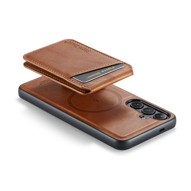 For Samsung Galaxy S24+ 5G Fierre Shann Cowhide Vertical Flip Magnetic Card Holder Phone Case(Brown) - Galaxy S24+ 5G Cases by FIERRE SHANN | Online Shopping UK | buy2fix