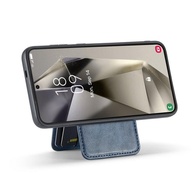 For Samsung Galaxy S24+ 5G Fierre Shann Cowhide Vertical Flip Magnetic Card Holder Phone Case(Blue) - Galaxy S24+ 5G Cases by FIERRE SHANN | Online Shopping UK | buy2fix