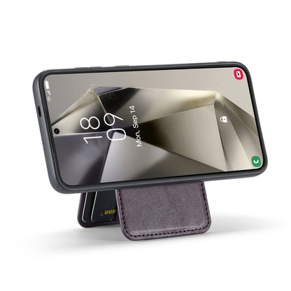 For Samsung Galaxy S24+ 5G Fierre Shann Cowhide Vertical Flip Magnetic Card Holder Phone Case(Purple) - Galaxy S24+ 5G Cases by FIERRE SHANN | Online Shopping UK | buy2fix