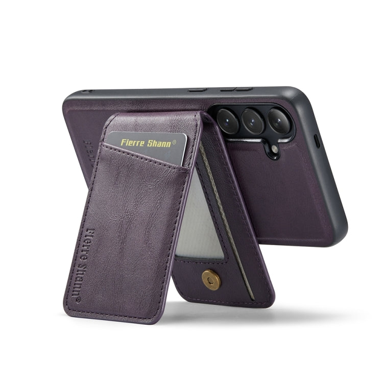 For Samsung Galaxy S24+ 5G Fierre Shann Cowhide Vertical Flip Magnetic Card Holder Phone Case(Purple) - Galaxy S24+ 5G Cases by FIERRE SHANN | Online Shopping UK | buy2fix