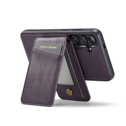 For Samsung Galaxy S24+ 5G Fierre Shann Cowhide Vertical Flip Magnetic Card Holder Phone Case(Purple) - Galaxy S24+ 5G Cases by FIERRE SHANN | Online Shopping UK | buy2fix