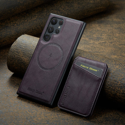 For Samsung Galaxy S24 Ultra 5G Fierre Shann Cowhide Vertical Flip Magnetic Card Holder Phone Case(Purple) - Galaxy S24 Ultra 5G Cases by FIERRE SHANN | Online Shopping UK | buy2fix