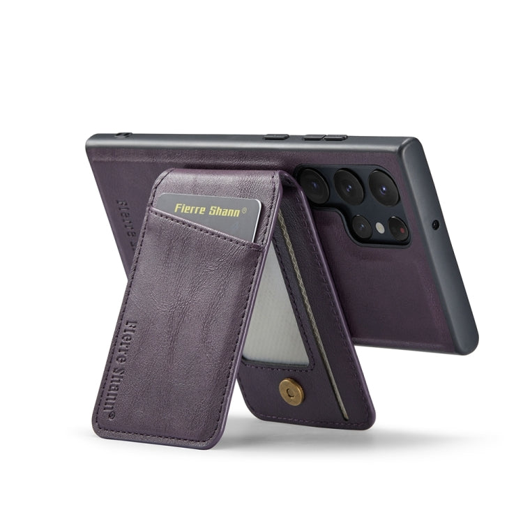 For Samsung Galaxy S24 Ultra 5G Fierre Shann Cowhide Vertical Flip Magnetic Card Holder Phone Case(Purple) - Galaxy S24 Ultra 5G Cases by FIERRE SHANN | Online Shopping UK | buy2fix