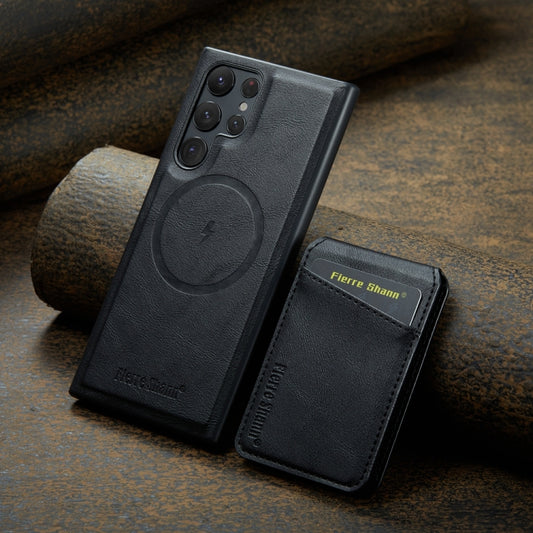 For Samsung Galaxy S23 Ultra 5G Fierre Shann Cowhide Vertical Flip Magnetic Card Holder Phone Case(Black) - Galaxy S23 Ultra 5G Cases by FIERRE SHANN | Online Shopping UK | buy2fix