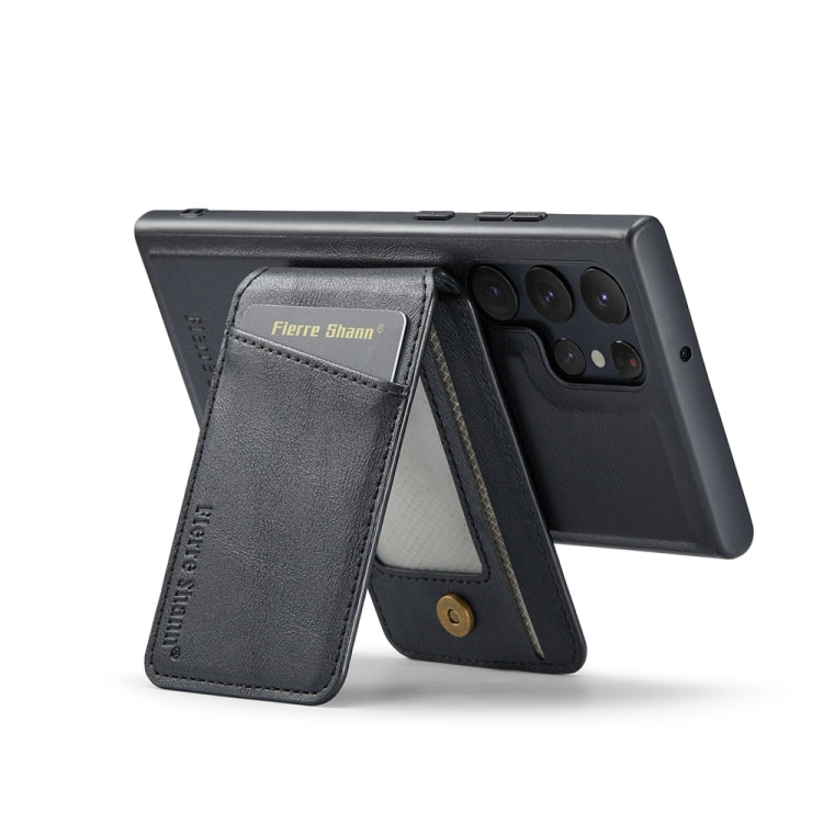 For Samsung Galaxy S22 Ultra 5G Fierre Shann Cowhide Vertical Flip Magnetic Card Holder Phone Case(Black) - Galaxy S22 Ultra 5G Cases by FIERRE SHANN | Online Shopping UK | buy2fix