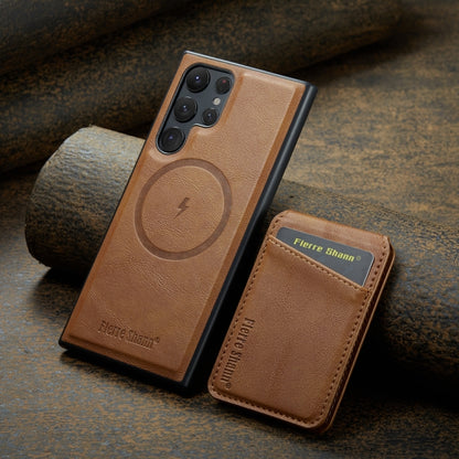 For Samsung Galaxy S22 Ultra 5G Fierre Shann Cowhide Vertical Flip Magnetic Card Holder Phone Case(Brown) - Galaxy S22 Ultra 5G Cases by FIERRE SHANN | Online Shopping UK | buy2fix