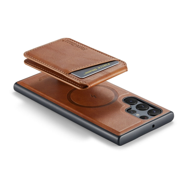 For Samsung Galaxy S22 Ultra 5G Fierre Shann Cowhide Vertical Flip Magnetic Card Holder Phone Case(Brown) - Galaxy S22 Ultra 5G Cases by FIERRE SHANN | Online Shopping UK | buy2fix