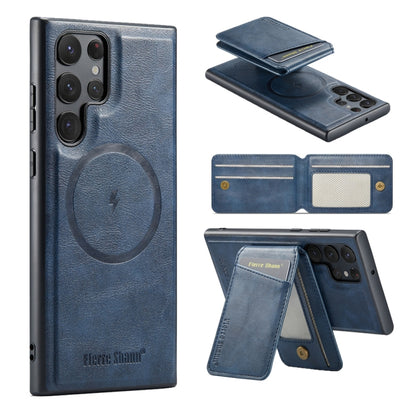 For Samsung Galaxy S22 Ultra 5G Fierre Shann Cowhide Vertical Flip Magnetic Card Holder Phone Case(Blue) - Galaxy S22 Ultra 5G Cases by FIERRE SHANN | Online Shopping UK | buy2fix