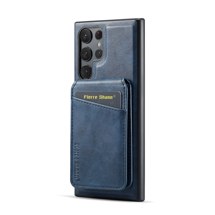 For Samsung Galaxy S22 Ultra 5G Fierre Shann Cowhide Vertical Flip Magnetic Card Holder Phone Case(Blue) - Galaxy S22 Ultra 5G Cases by FIERRE SHANN | Online Shopping UK | buy2fix