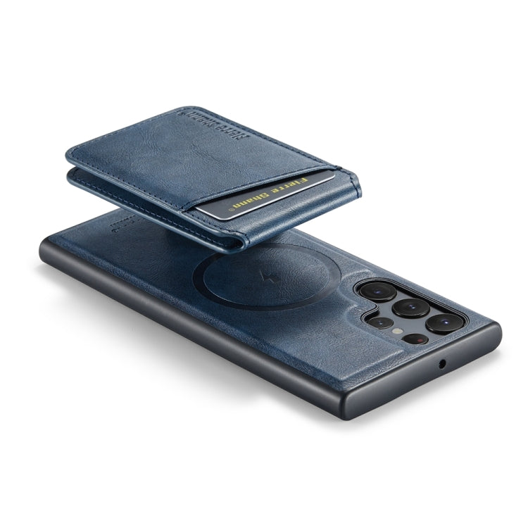For Samsung Galaxy S22 Ultra 5G Fierre Shann Cowhide Vertical Flip Magnetic Card Holder Phone Case(Blue) - Galaxy S22 Ultra 5G Cases by FIERRE SHANN | Online Shopping UK | buy2fix