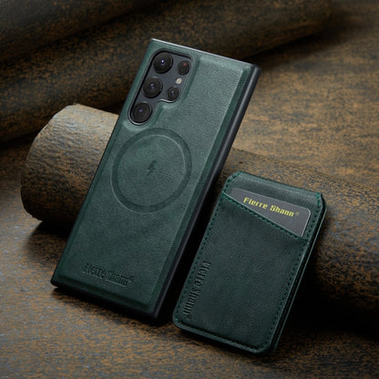 For Samsung Galaxy S22 Ultra 5G Fierre Shann Cowhide Vertical Flip Magnetic Card Holder Phone Case(Green) - Galaxy S22 Ultra 5G Cases by FIERRE SHANN | Online Shopping UK | buy2fix