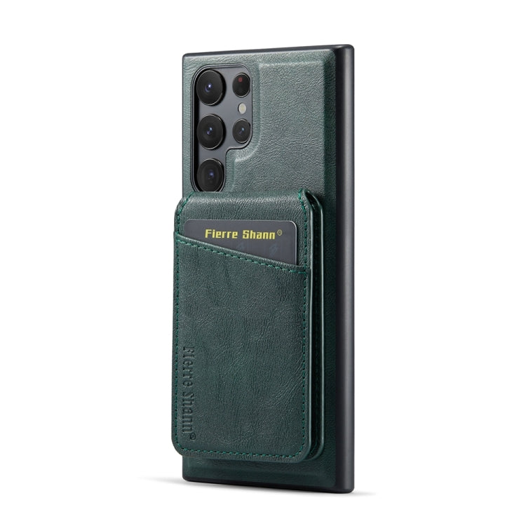 For Samsung Galaxy S22 Ultra 5G Fierre Shann Cowhide Vertical Flip Magnetic Card Holder Phone Case(Green) - Galaxy S22 Ultra 5G Cases by FIERRE SHANN | Online Shopping UK | buy2fix