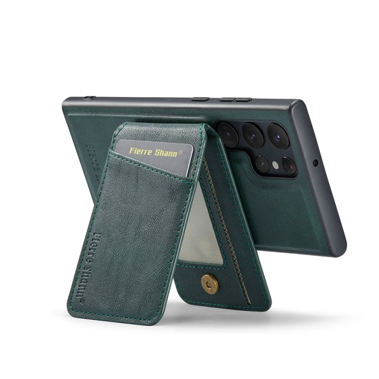 For Samsung Galaxy S22 Ultra 5G Fierre Shann Cowhide Vertical Flip Magnetic Card Holder Phone Case(Green) - Galaxy S22 Ultra 5G Cases by FIERRE SHANN | Online Shopping UK | buy2fix