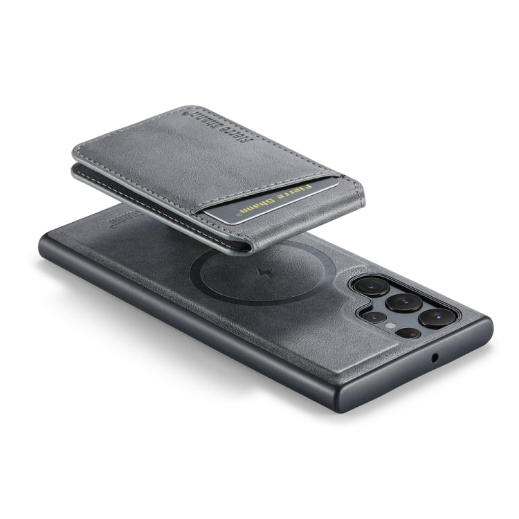 For Samsung Galaxy S22 Ultra 5G Fierre Shann Cowhide Vertical Flip Magnetic Card Holder Phone Case(Grey) - Galaxy S22 Ultra 5G Cases by FIERRE SHANN | Online Shopping UK | buy2fix