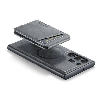 For Samsung Galaxy S22 Ultra 5G Fierre Shann Cowhide Vertical Flip Magnetic Card Holder Phone Case(Grey) - Galaxy S22 Ultra 5G Cases by FIERRE SHANN | Online Shopping UK | buy2fix