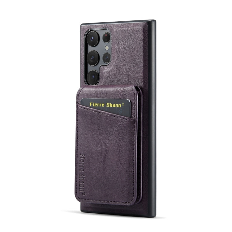 For Samsung Galaxy S22 Ultra 5G Fierre Shann Cowhide Vertical Flip Magnetic Card Holder Phone Case(Purple) - Galaxy S22 Ultra 5G Cases by FIERRE SHANN | Online Shopping UK | buy2fix