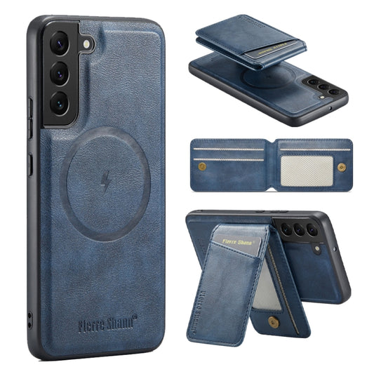 For Samsung Galaxy S22 5G Fierre Shann Cowhide Vertical Flip Magnetic Card Holder Phone Case(Blue) - Galaxy S22 5G Cases by FIERRE SHANN | Online Shopping UK | buy2fix