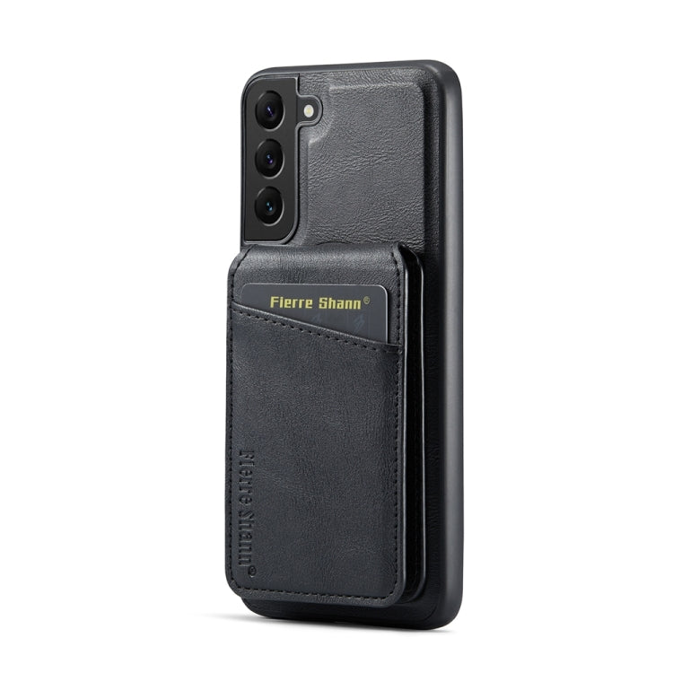 For Samsung Galaxy S22+ 5G Fierre Shann Cowhide Vertical Flip Magnetic Card Holder Phone Case(Black) - Galaxy S22+ 5G Cases by FIERRE SHANN | Online Shopping UK | buy2fix
