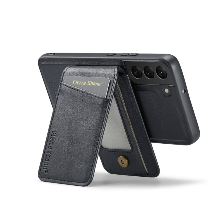 For Samsung Galaxy S22+ 5G Fierre Shann Cowhide Vertical Flip Magnetic Card Holder Phone Case(Black) - Galaxy S22+ 5G Cases by FIERRE SHANN | Online Shopping UK | buy2fix