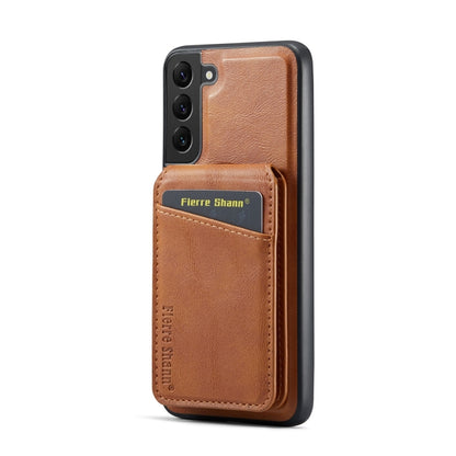 For Samsung Galaxy S22+ 5G Fierre Shann Cowhide Vertical Flip Magnetic Card Holder Phone Case(Brown) - Galaxy S22+ 5G Cases by FIERRE SHANN | Online Shopping UK | buy2fix