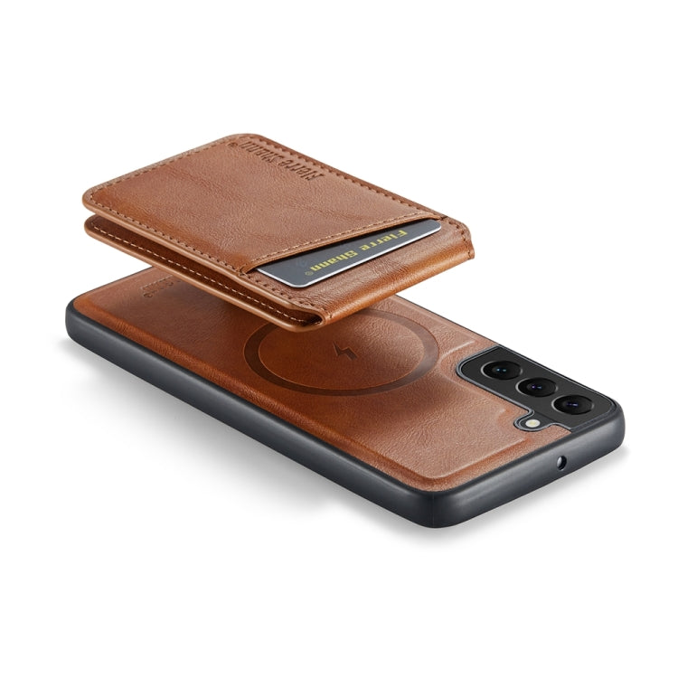 For Samsung Galaxy S22+ 5G Fierre Shann Cowhide Vertical Flip Magnetic Card Holder Phone Case(Brown) - Galaxy S22+ 5G Cases by FIERRE SHANN | Online Shopping UK | buy2fix
