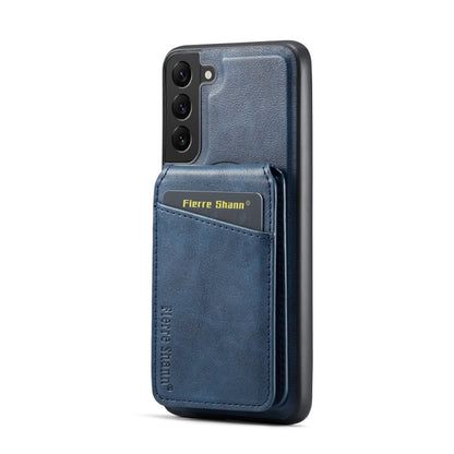 For Samsung Galaxy S22+ 5G Fierre Shann Cowhide Vertical Flip Magnetic Card Holder Phone Case(Blue) - Galaxy S22+ 5G Cases by FIERRE SHANN | Online Shopping UK | buy2fix