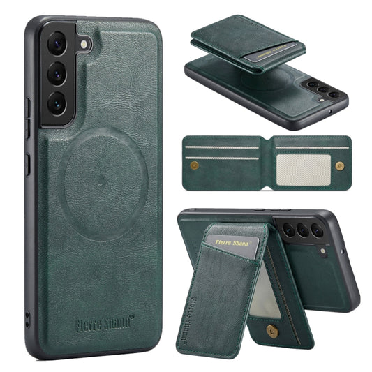 For Samsung Galaxy S22+ 5G Fierre Shann Cowhide Vertical Flip Magnetic Card Holder Phone Case(Green) - Galaxy S22+ 5G Cases by FIERRE SHANN | Online Shopping UK | buy2fix