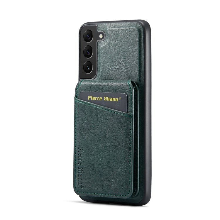 For Samsung Galaxy S22+ 5G Fierre Shann Cowhide Vertical Flip Magnetic Card Holder Phone Case(Green) - Galaxy S22+ 5G Cases by FIERRE SHANN | Online Shopping UK | buy2fix