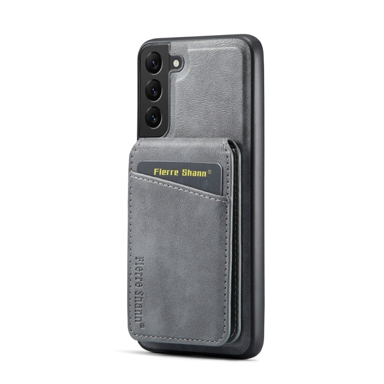 For Samsung Galaxy S22+ 5G Fierre Shann Cowhide Vertical Flip Magnetic Card Holder Phone Case(Grey) - Galaxy S22+ 5G Cases by FIERRE SHANN | Online Shopping UK | buy2fix