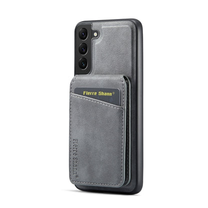 For Samsung Galaxy S22+ 5G Fierre Shann Cowhide Vertical Flip Magnetic Card Holder Phone Case(Grey) - Galaxy S22+ 5G Cases by FIERRE SHANN | Online Shopping UK | buy2fix