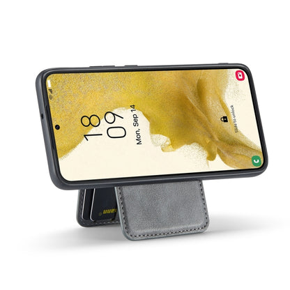 For Samsung Galaxy S22+ 5G Fierre Shann Cowhide Vertical Flip Magnetic Card Holder Phone Case(Grey) - Galaxy S22+ 5G Cases by FIERRE SHANN | Online Shopping UK | buy2fix