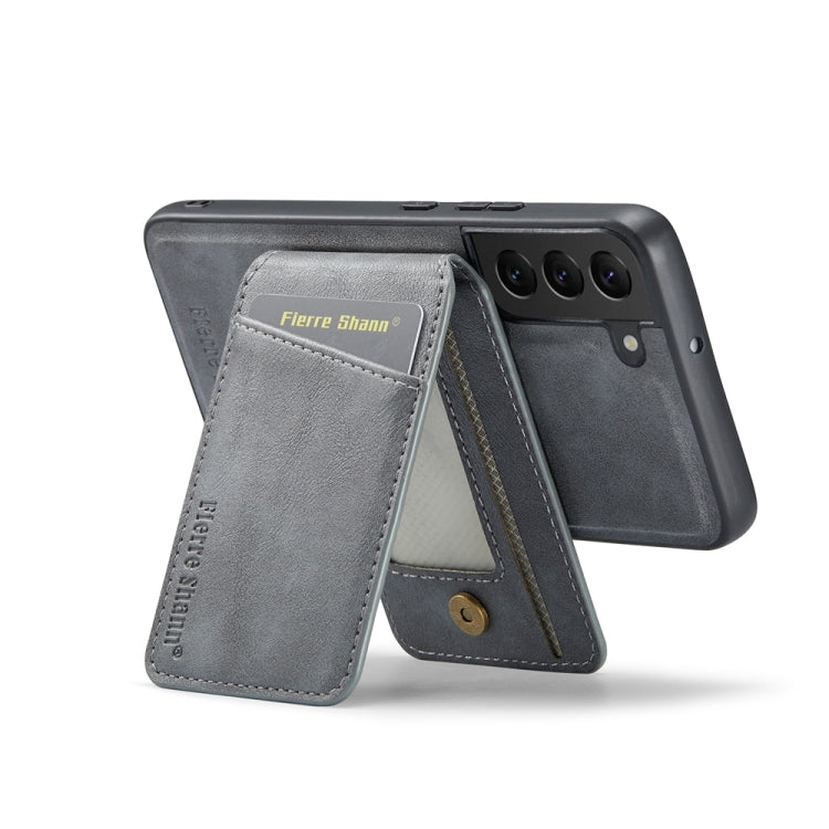 For Samsung Galaxy S22+ 5G Fierre Shann Cowhide Vertical Flip Magnetic Card Holder Phone Case(Grey) - Galaxy S22+ 5G Cases by FIERRE SHANN | Online Shopping UK | buy2fix